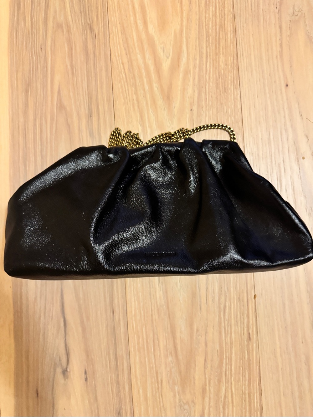 Walter Baker Black Gathered Clutch with Gold Chain Strap